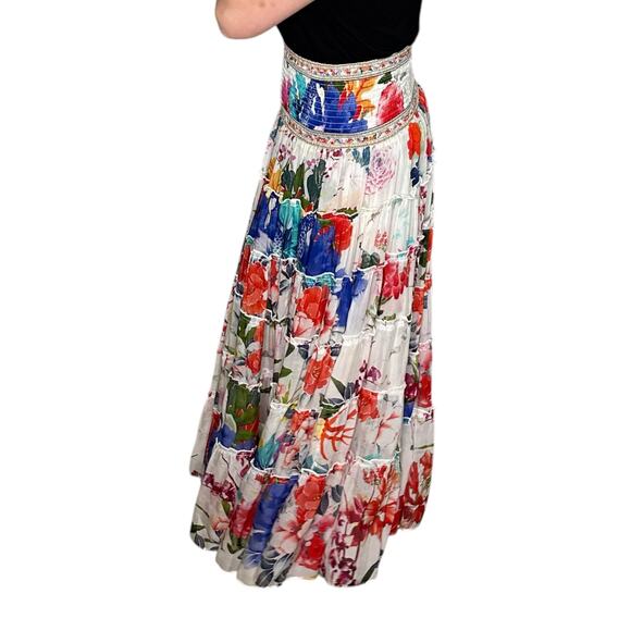 CAMILLA Shirred Waist Tiered Circle Skirt Women's Size Medium Silk Colorful Glam - Picture 2 of 12